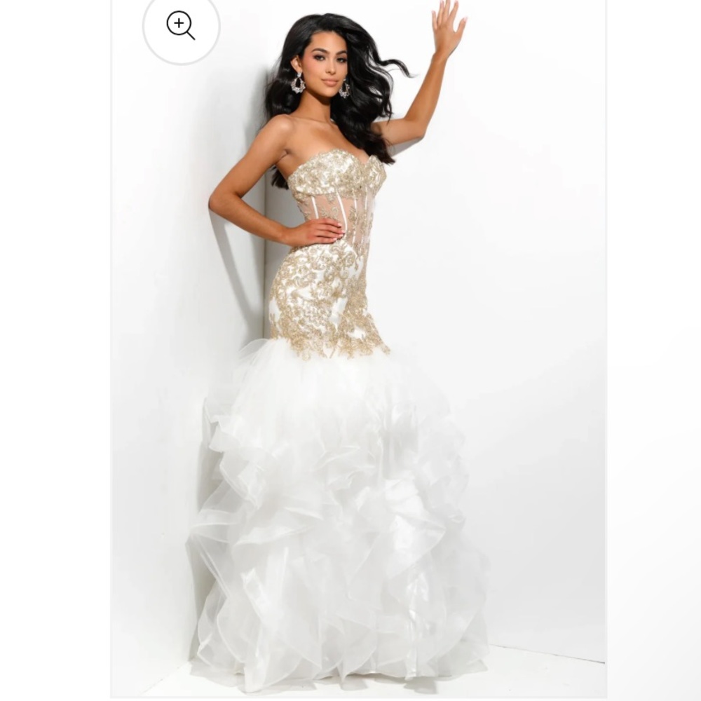 Strapless Gold and White Floral Gown